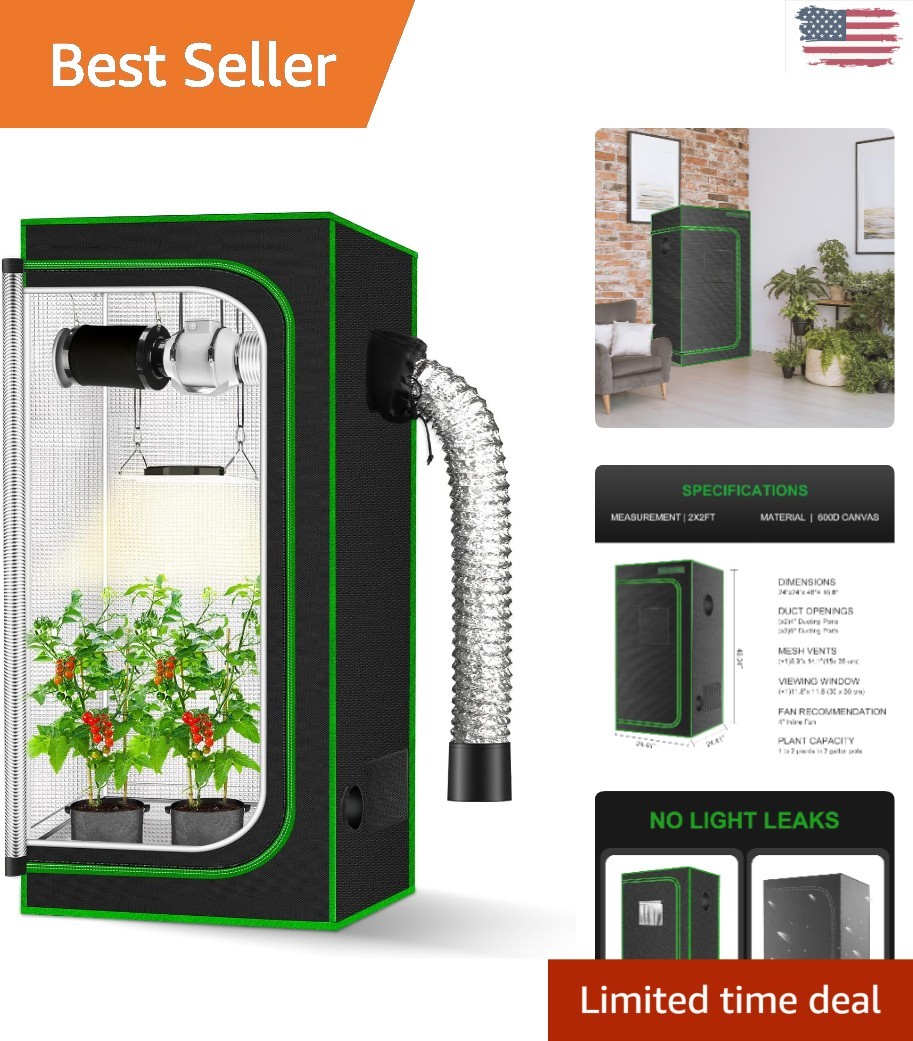 High Reflective 2x2 Grow Tent - Durable Canvas with Easy Observation Access