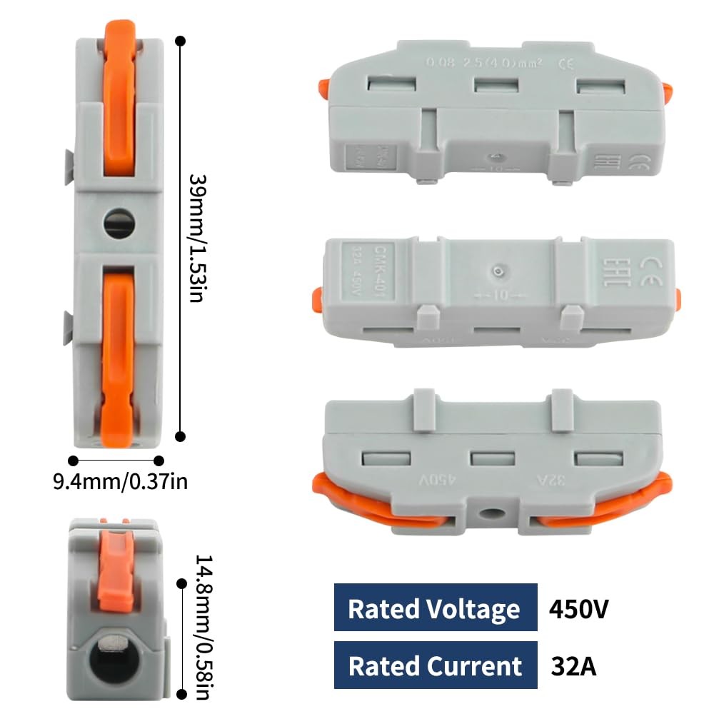 50Pcs Lever Type Wire nut connectors Compact PA66 Splicing Terminal Blocks Su...