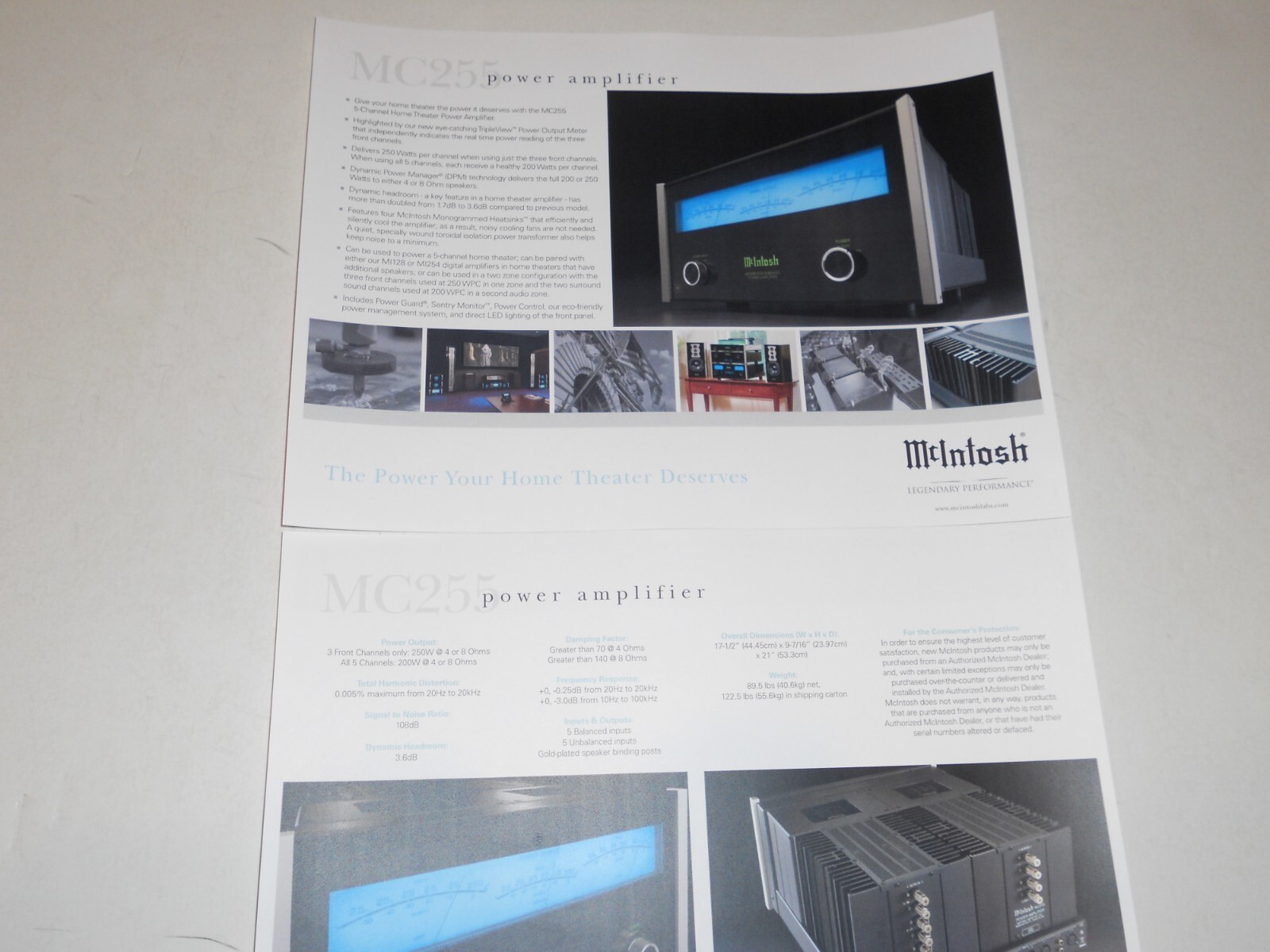 McIntosh MC-255 Multi Amplifier Brochure 2 pages, Specs/Info/Articles 2021