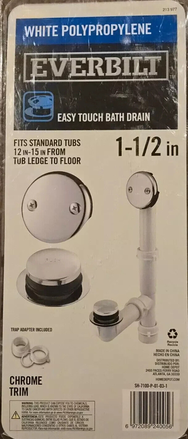 EVERBILT Easy Touch 1-1/2 in. White Poly Pipe Bath Drain in Chrome