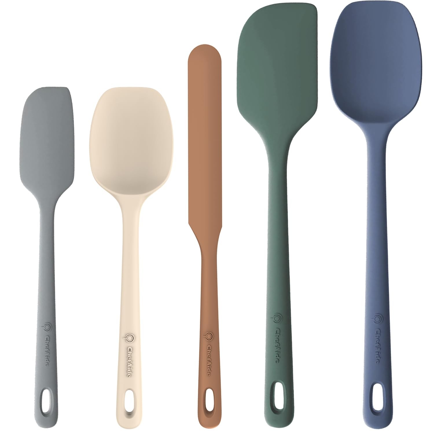 ChefAide 5 Pieces Silicone Spatula Set, Food Grade Rubber 5 pieces, Neutral