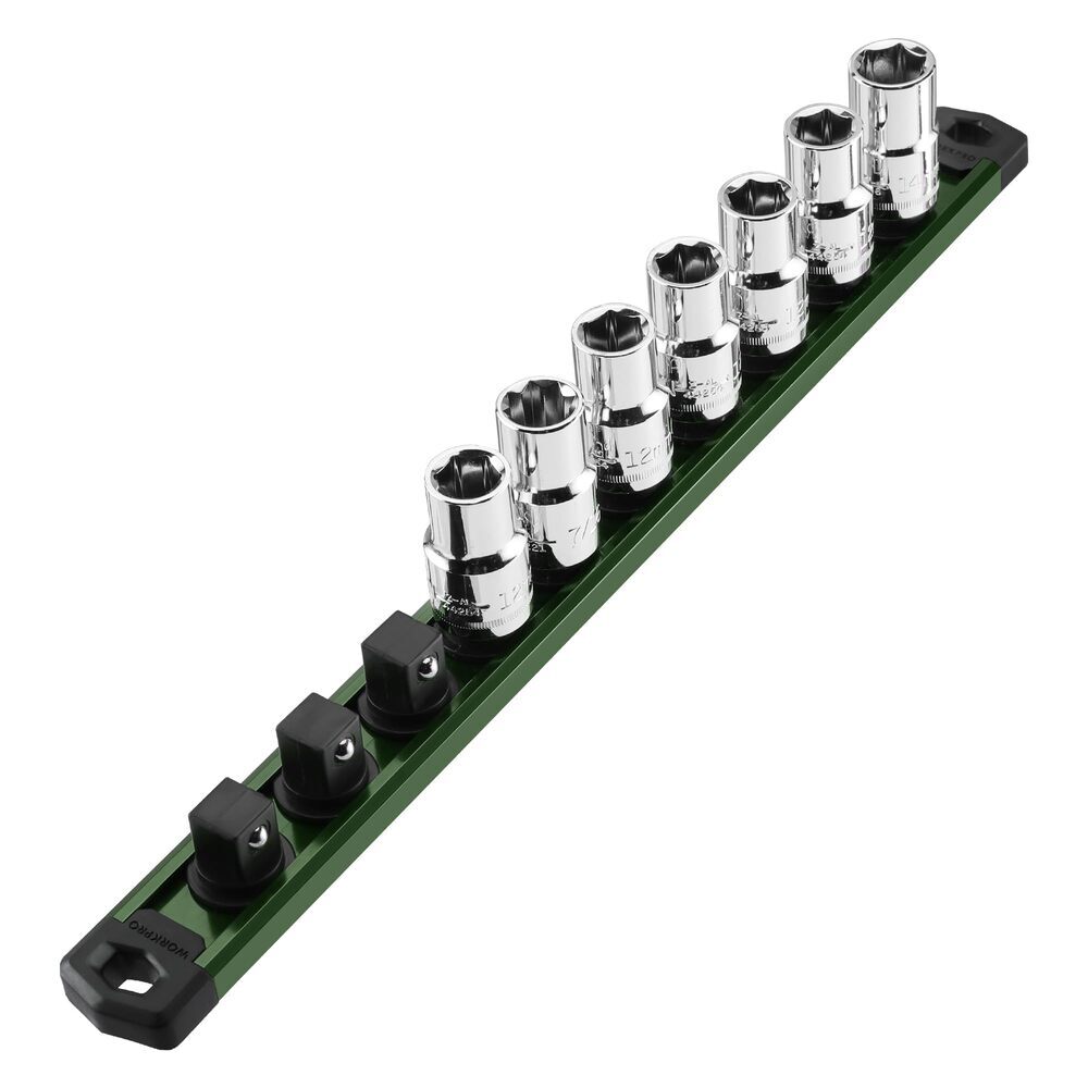 WORKPRO 1/2" Dr Magnetic Socket Organizer Aluminum Alloy Heavy Duty Socket Rails