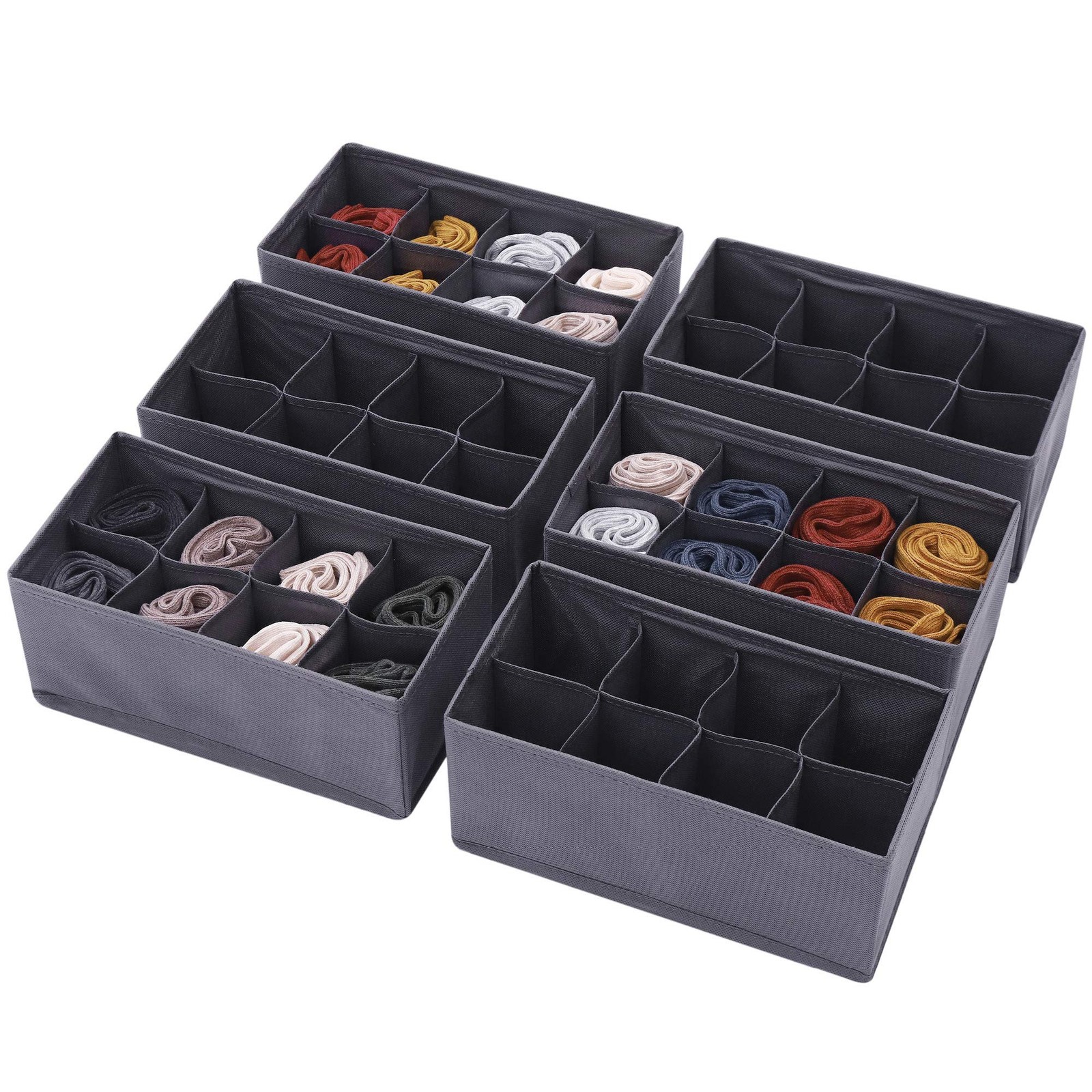DIOMMELL 6 Pack Foldable Cloth Storage Box Closet Dresser Medium, Dark Grey