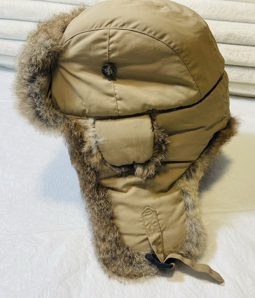 Mad Bomber Trapper Hat S Tan Rabbit Fur Ear Flaps Quilted Lining Winter New Con