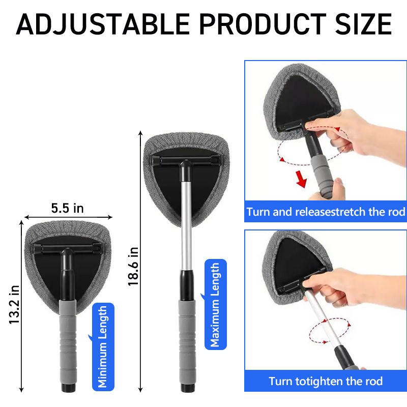 4 Pads Gray Extendable Car Windshield Cleaner Tool Window Glass Wiper Brush