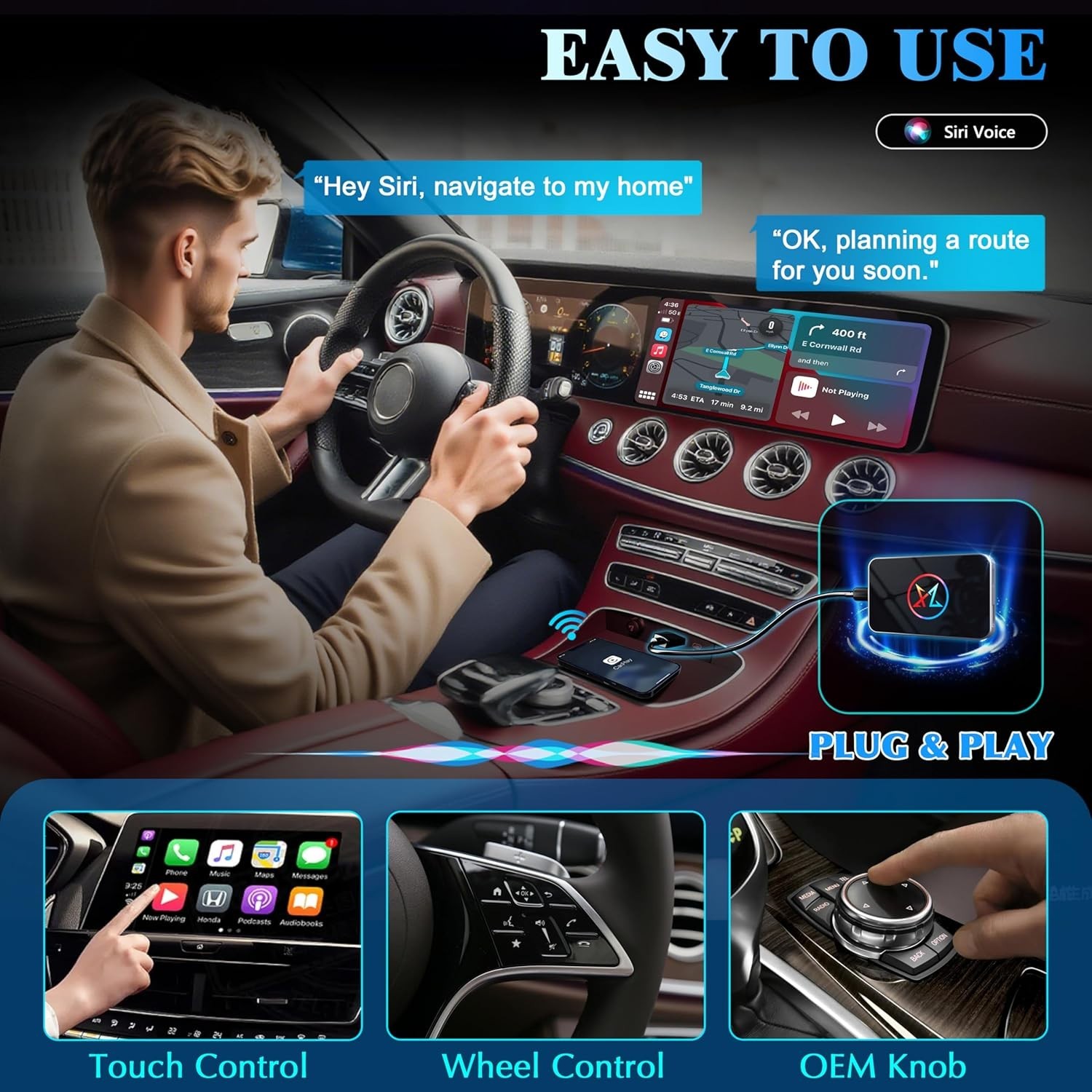 AI Box Wireless CarPlay Android Auto Adapter Plug & Play 4GB RAM + 32GB ROM