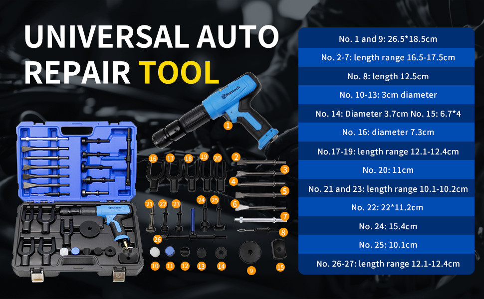 27PCS Air Hammer Kit Multi-functional Pneumatic Hammers Piece Chisel Set 2500BPM