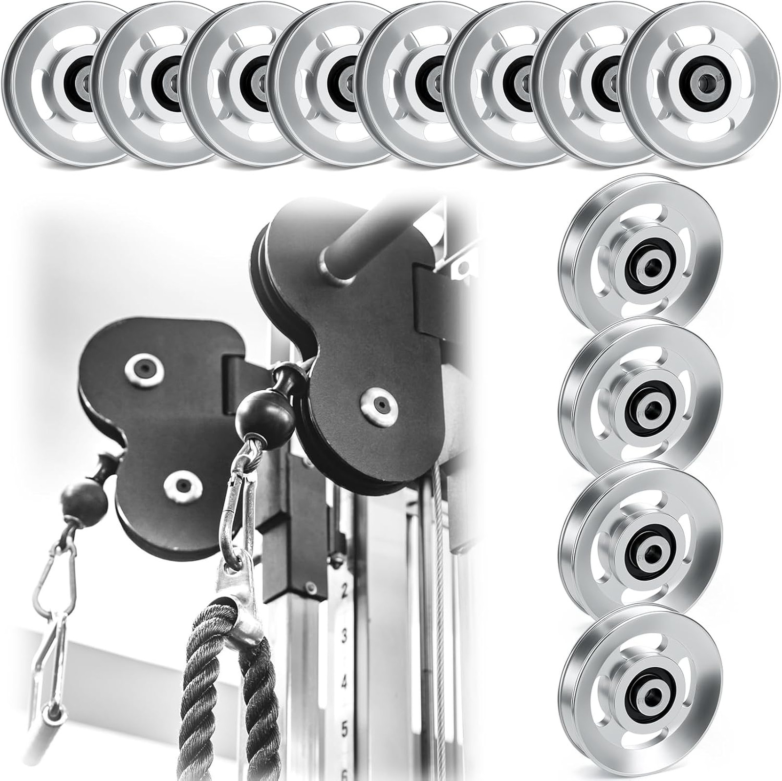 2/4/6/8/10/12 Pcs Aluminum Pulleys for Cable Machine Sets, 90mm / 95 mm Aluminum
