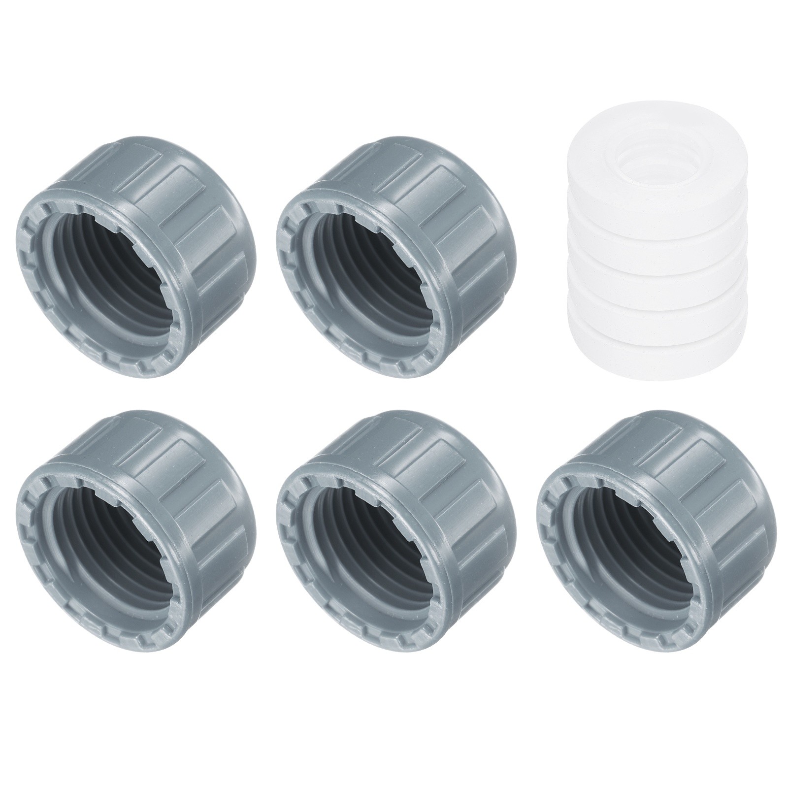 5Pcs 1/2 Inch PT Female Thread PVC Pipe Fitting Cap with Gasket, Gray