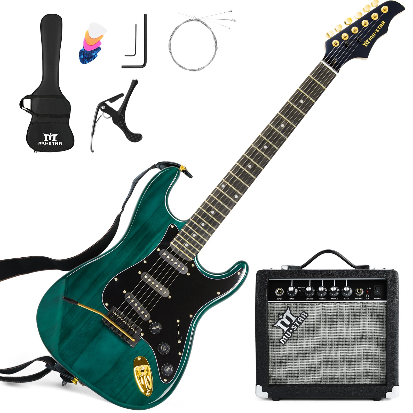 39" Full Size Green Electric Guitar 6 String Beginner Kit 25W AMP