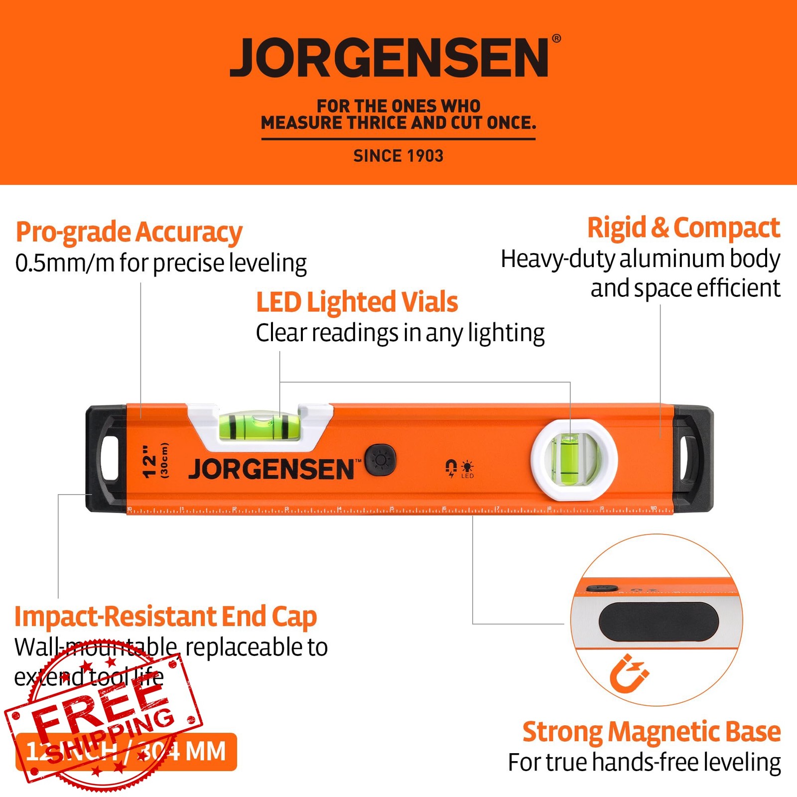 Jorgensen 12 inch LED magnetic box level