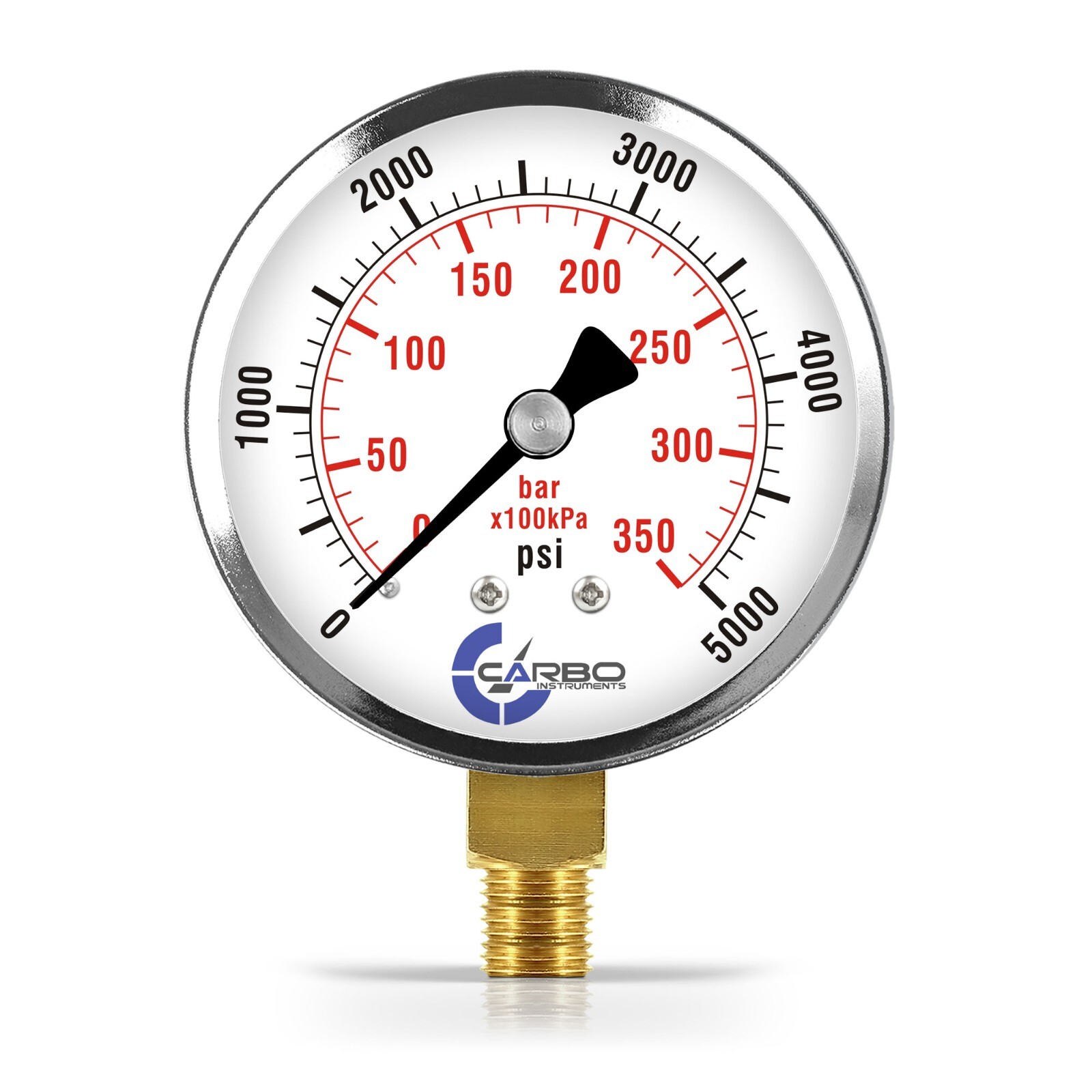 2-1/2" Pressure Gauge - Chrome Plated Steel Case, 1/4"NPT, Lower  Mnt. 5000 PSI