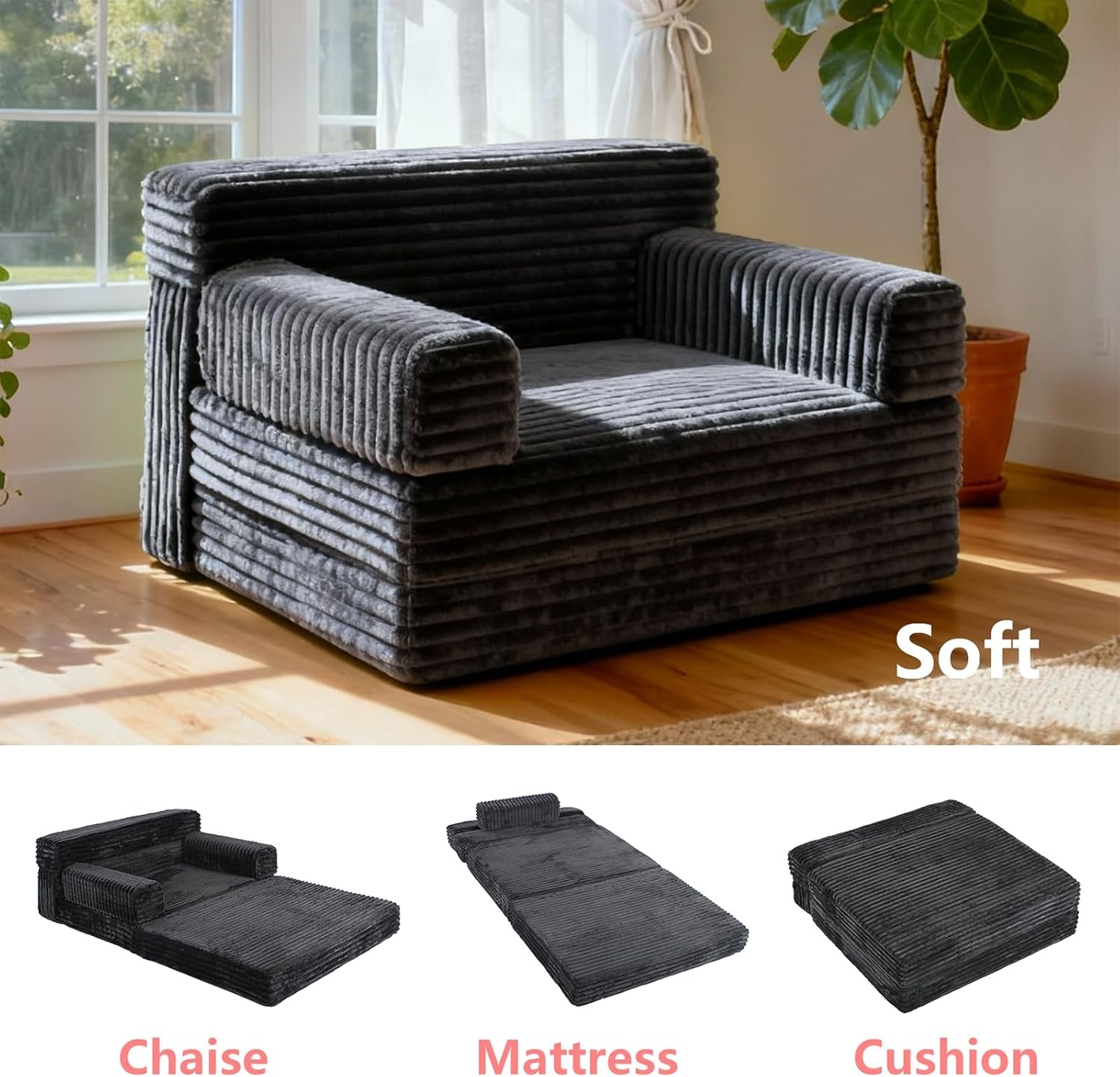 Folding Sofa Bed,Convertible Sofa Bed with Armrest Foldable Sleeper Chair,