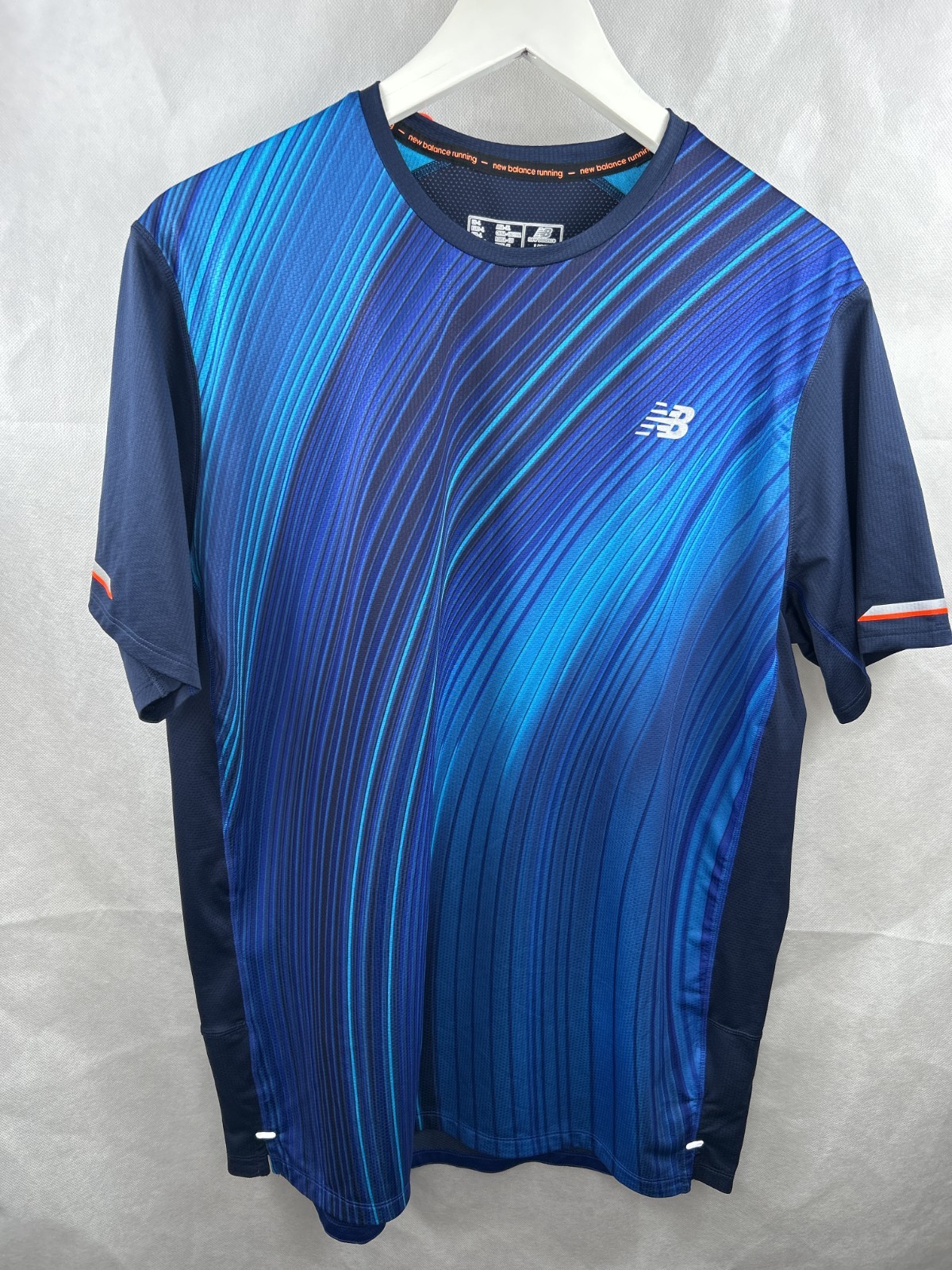 New Balance Shirt Mens Large Blue Ice Performance Running Short Sleeve Gym