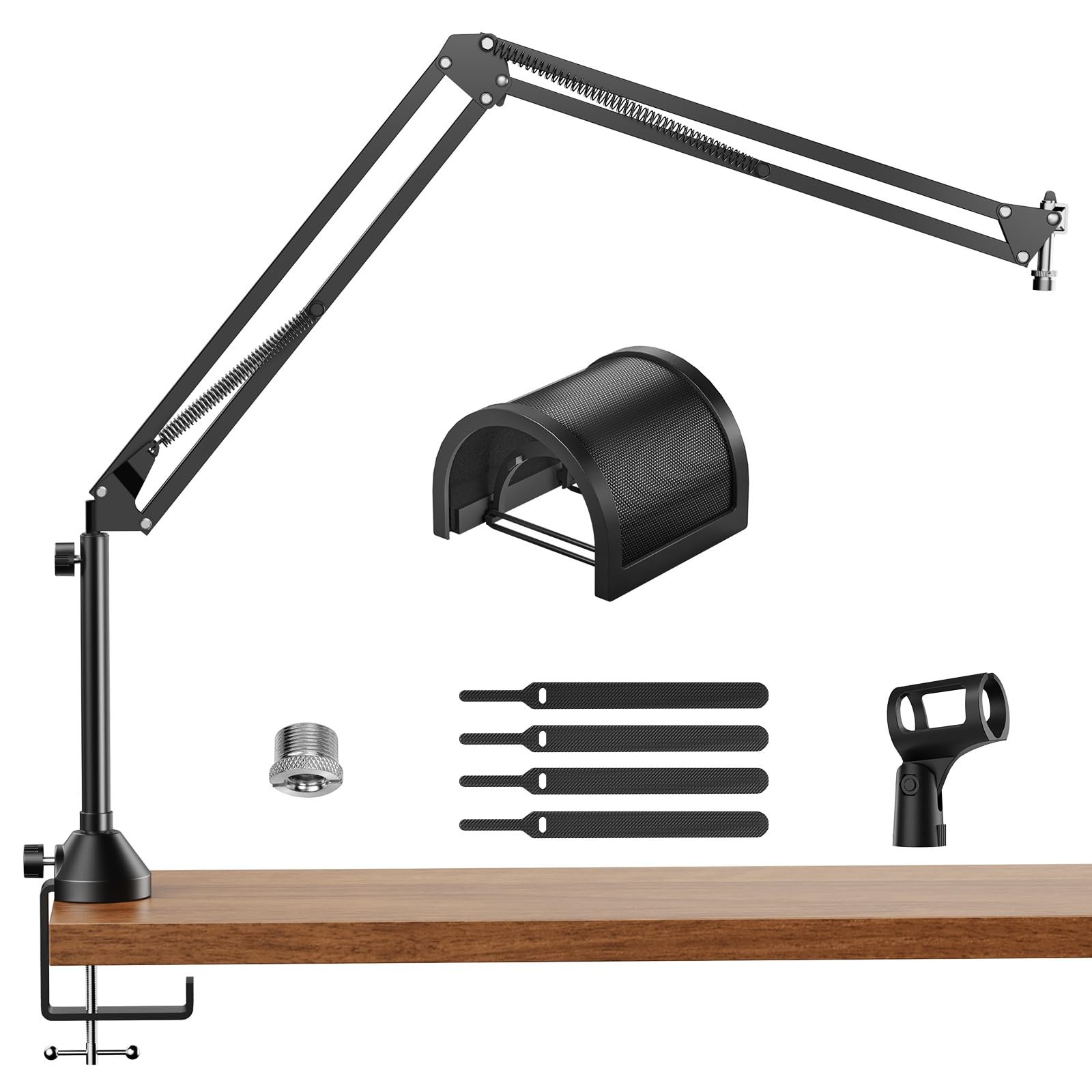 Microphone Boom Arm Adjustable Stand Pop Filter 3/8 & 5/8 Adapter Riser T10L+