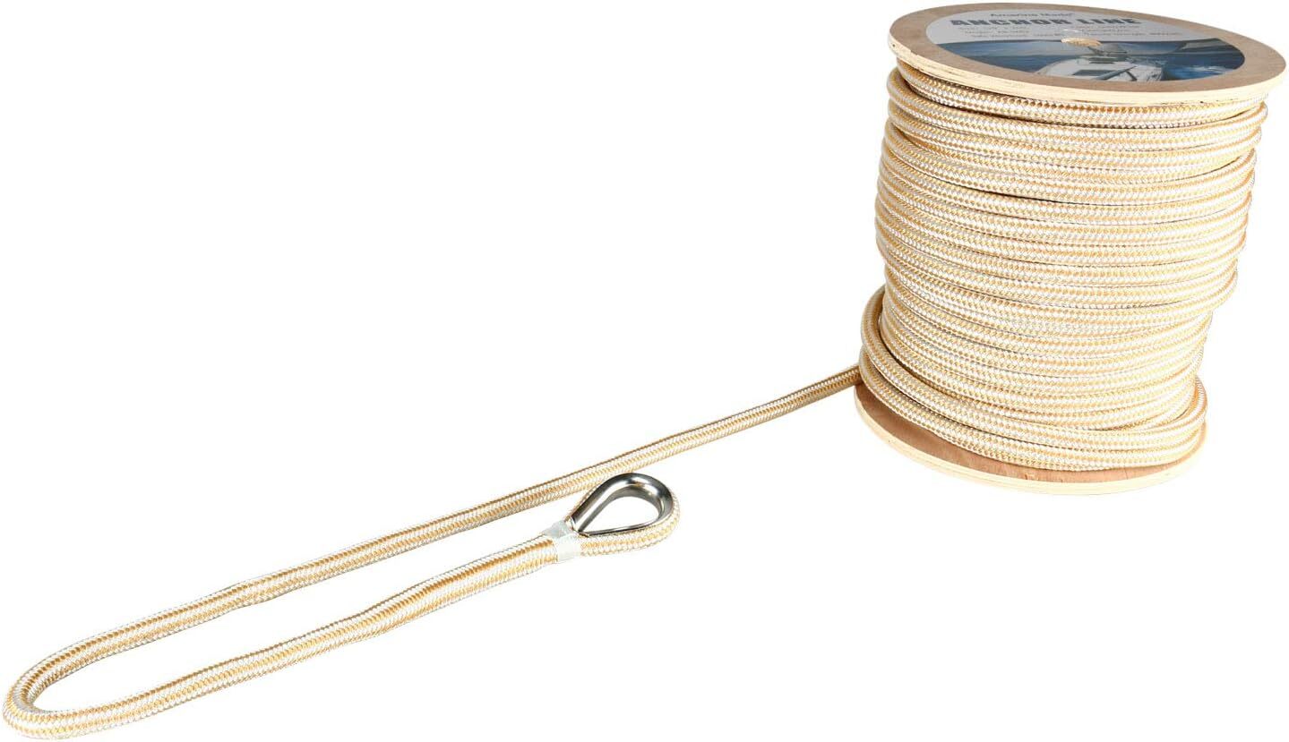250FT 5/8" Double Braid Nylon Rope Dock Line Anchor Line Stainless Steel Thimble