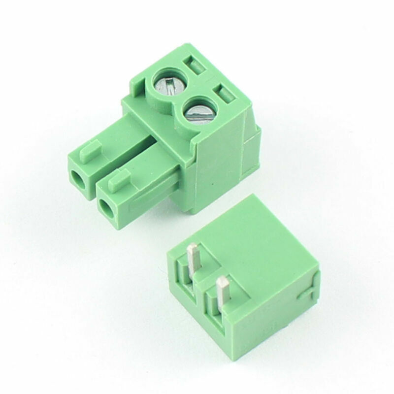 100Pcs 3.81mm Pitch Angle Screw Pluggable 2 Pin Terminal Block Plug Connector