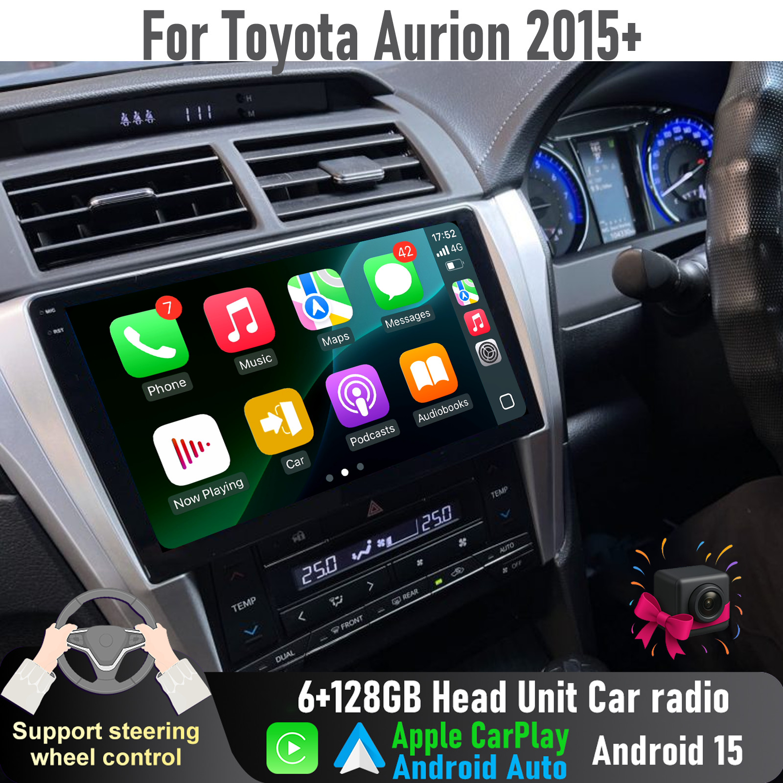 10'' 6/128GB Apple CarPlay Auto Head Unit Car radio GPS For Toyota Aurion 2015+