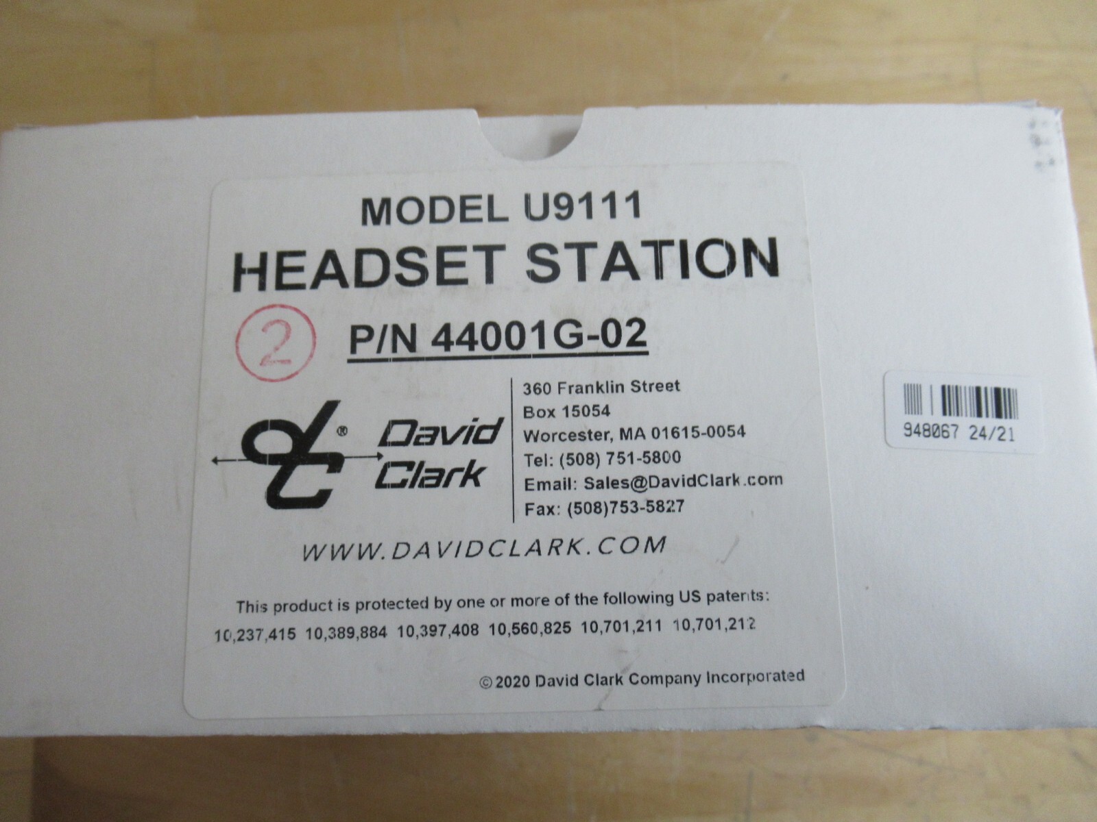 David Clark 44001G-02 U9111 Digital Headset Station, Remote PTT