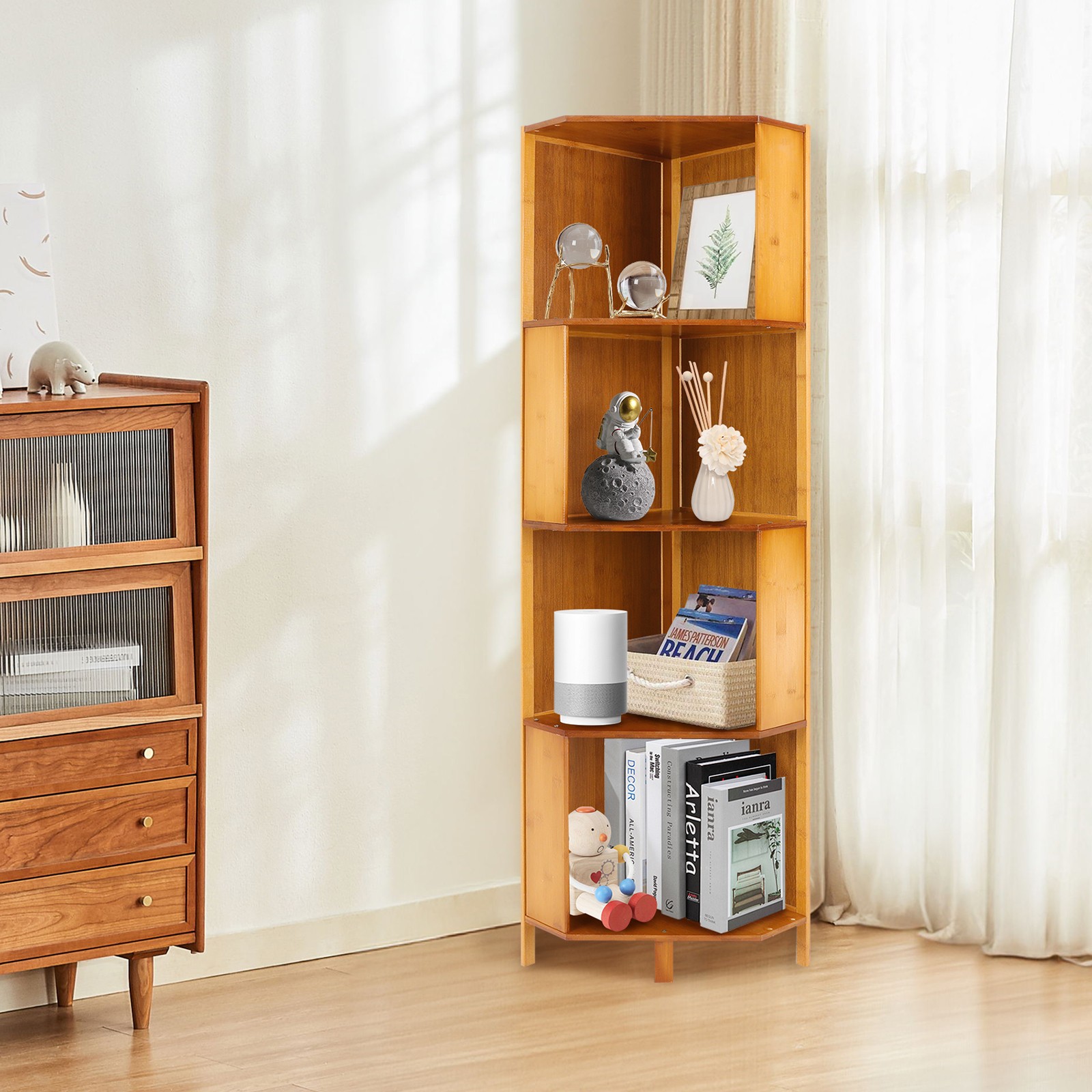 Rotating Bookshelf A-Shape Corner Bookcase Storage Freestanding Display Rack