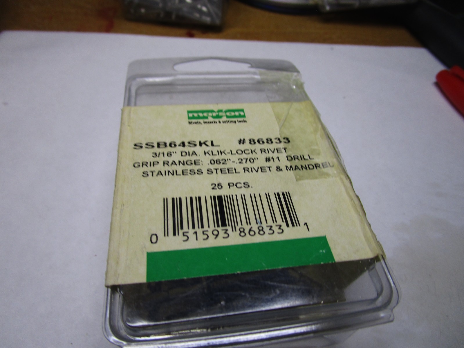 3/16" Dia. x .062 - .270" Grip Range SS/SS Button Head Rivet QTY 25