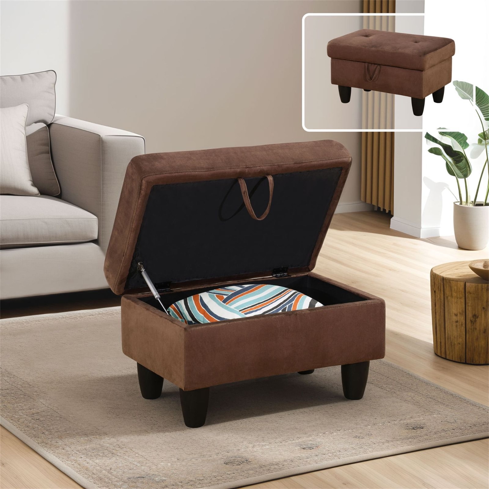 29" Storage Ottoman Bench W/ Lift Top Home Office Flannel Brown