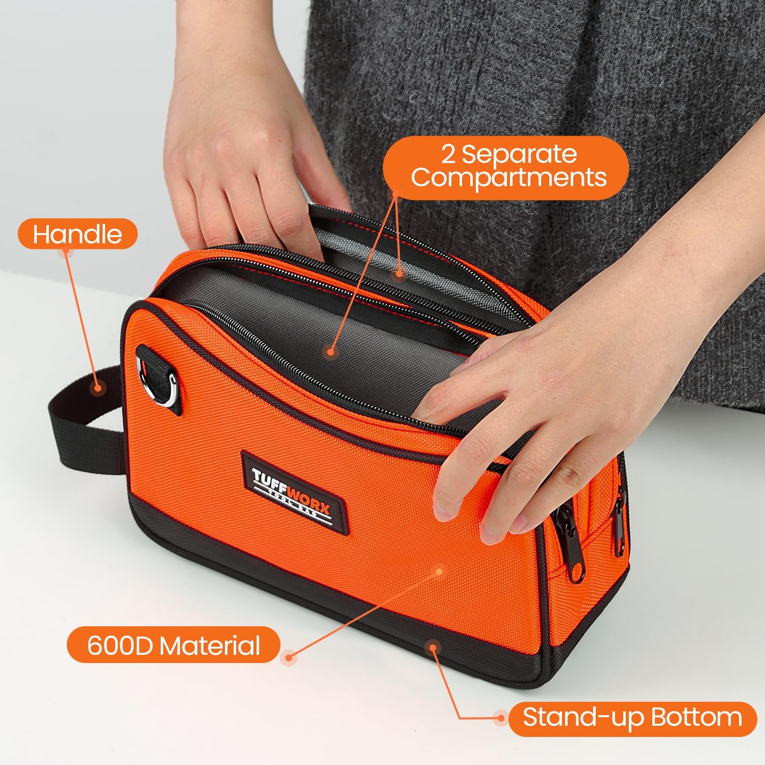 Tool Bag, Dual Compartment Storage Pouch (Orange)