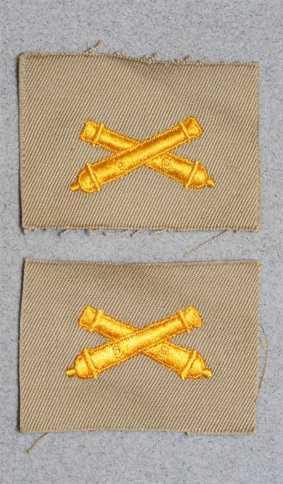 Army Officer Cloth Collar Insignia: Field Artillery pair- on khaki