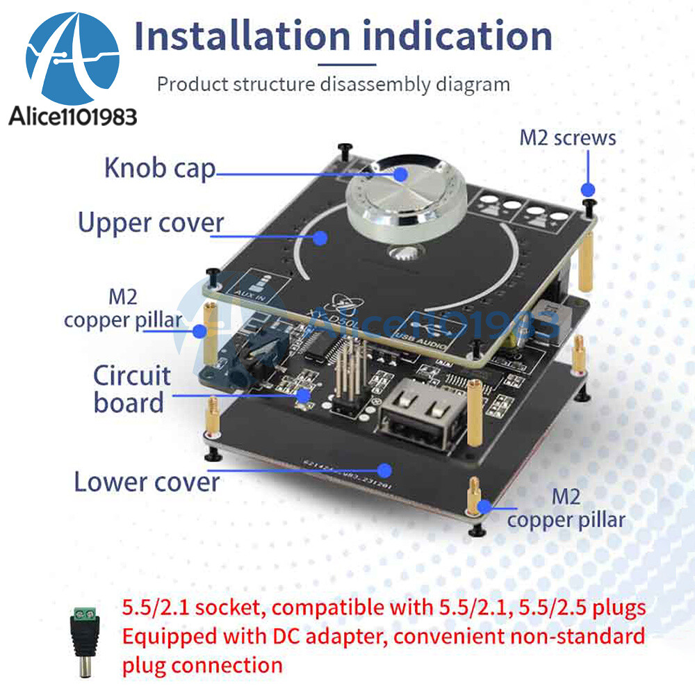 D50L Bluetooth 5.1 Stereo Audio Power Amplifier Board Rhythm Light APP Control