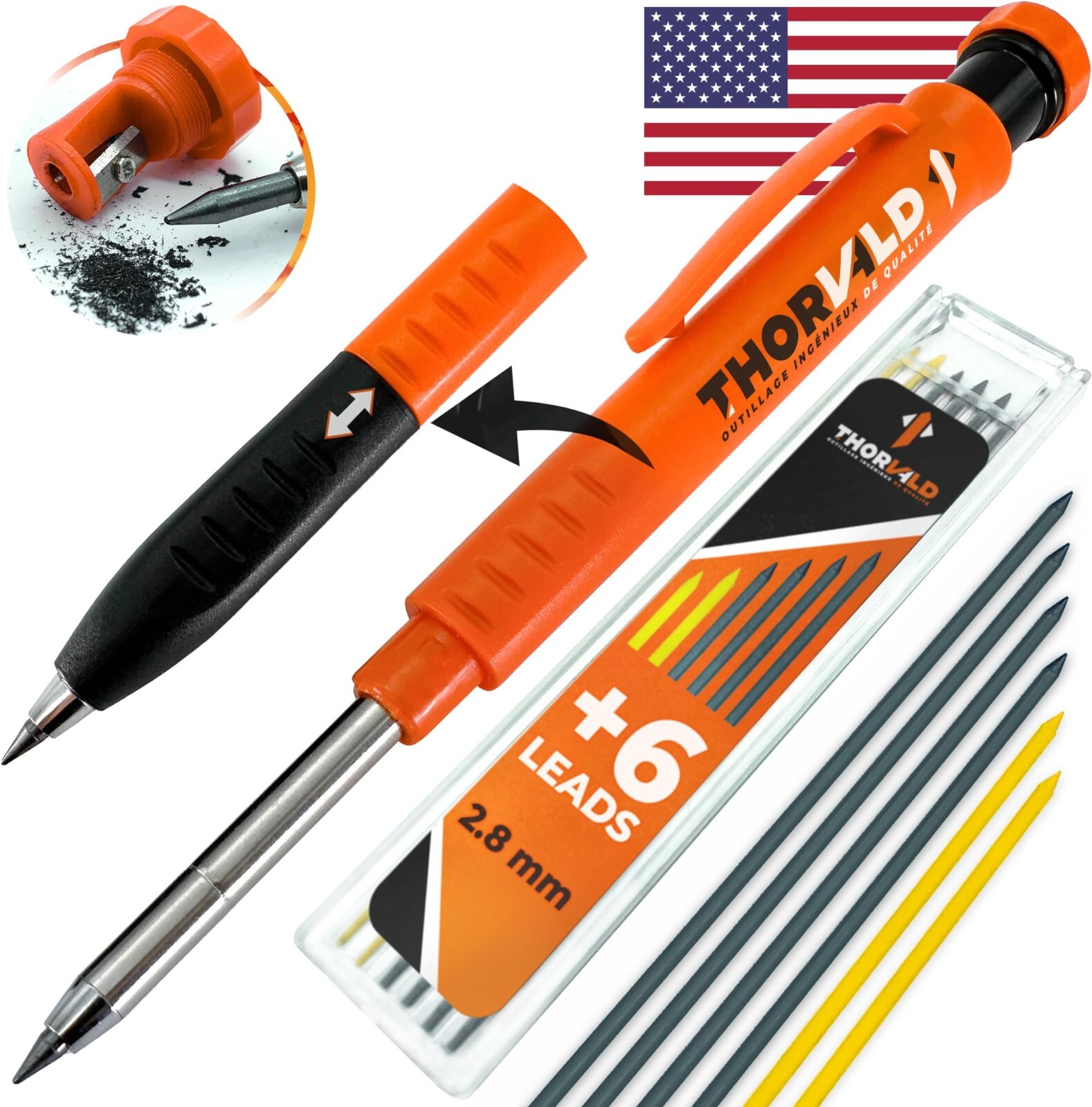 3-in-1 Carpenter Mechanical Pencil Set with Finger Grip, 7 Built-In Sharpener..