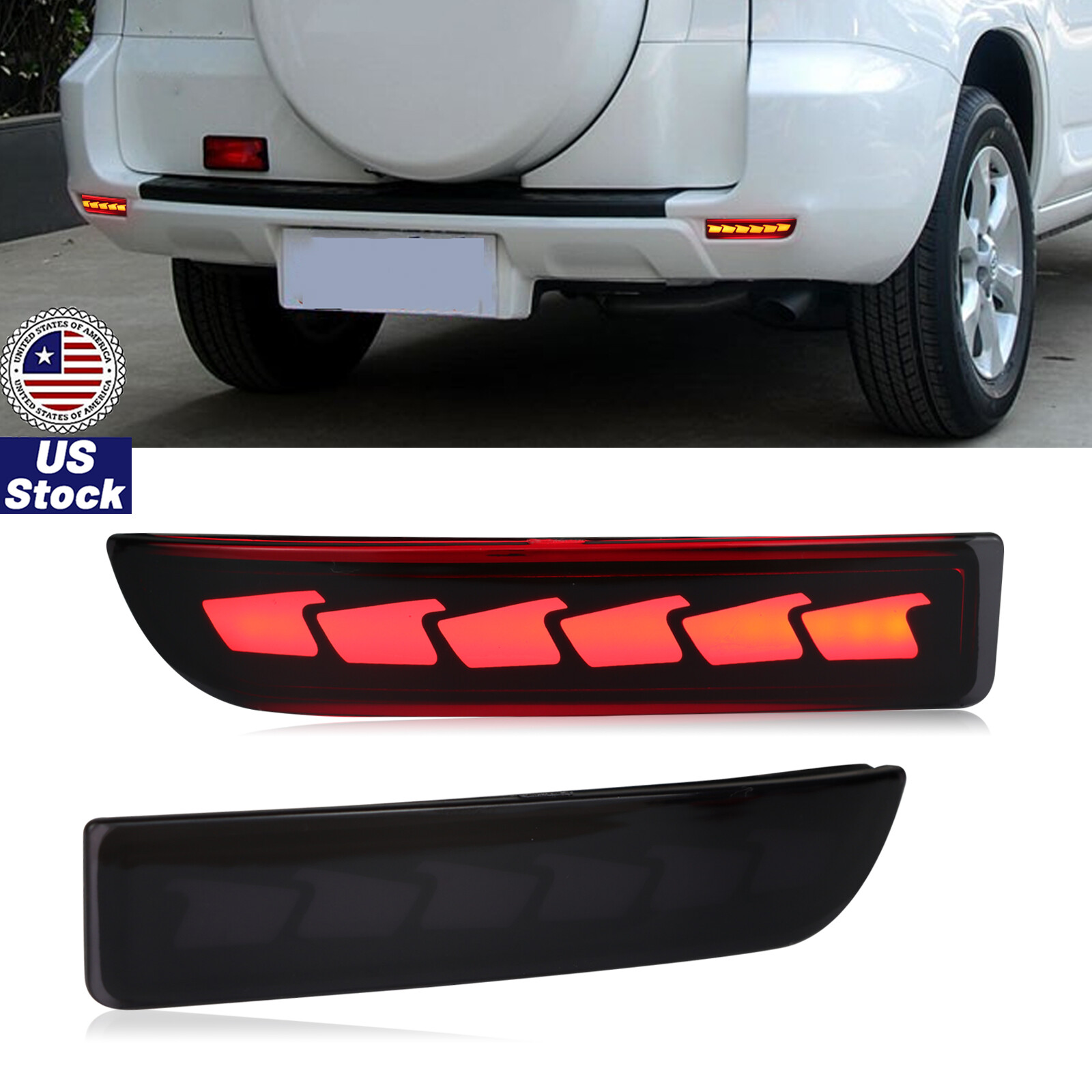 LED Rear Bumper Reflector Tail Light Brake Lamp Smoked For Toyota RAV4 2006-2012
