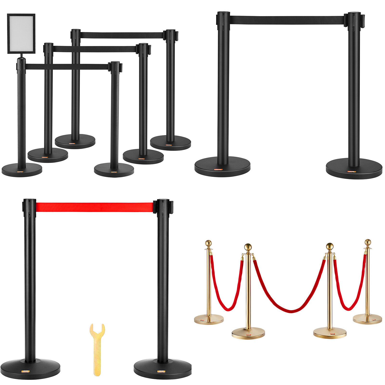 VEVOR Crowd Control Stanchions 2/4/6-Pack Queue with 6.5/11/5FT Belt