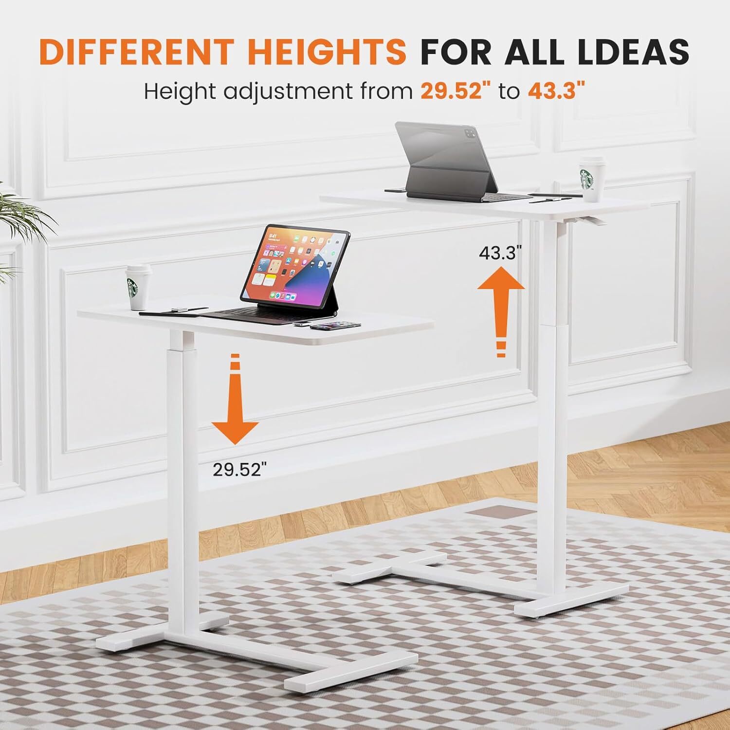 Adjustable Use Bed Standing Table Office Home Overbed Bedside Table with Wheels