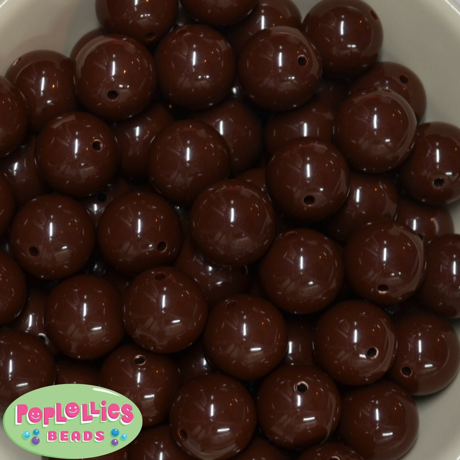 20mm Cocoa Brown Acrylic Solid Bubblegum Beads Lot 20 pc. Chunky Gumball