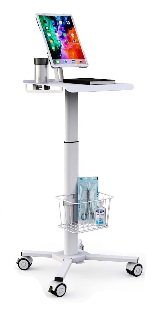 Mount Plus C01 Height Adjustable Mobile Medical Tablet Cart with Wheels
