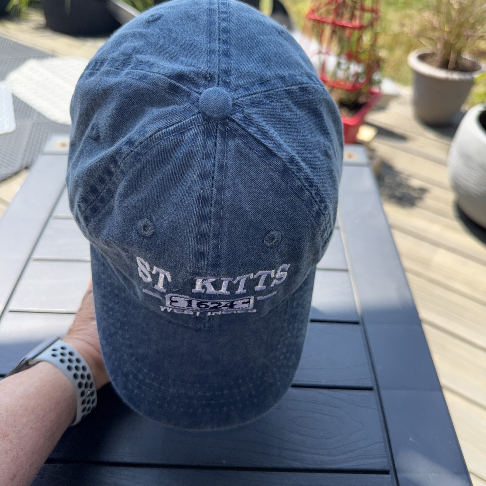 ST. KITTS in White on Teal Blue Kids Hat Cap Hook Loop
