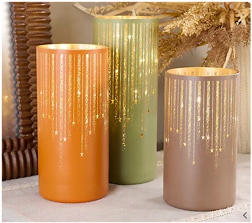 Set of 3 Illuminated Starry Night Hurricanes Harvest Multi by Valerie Parr Hill
