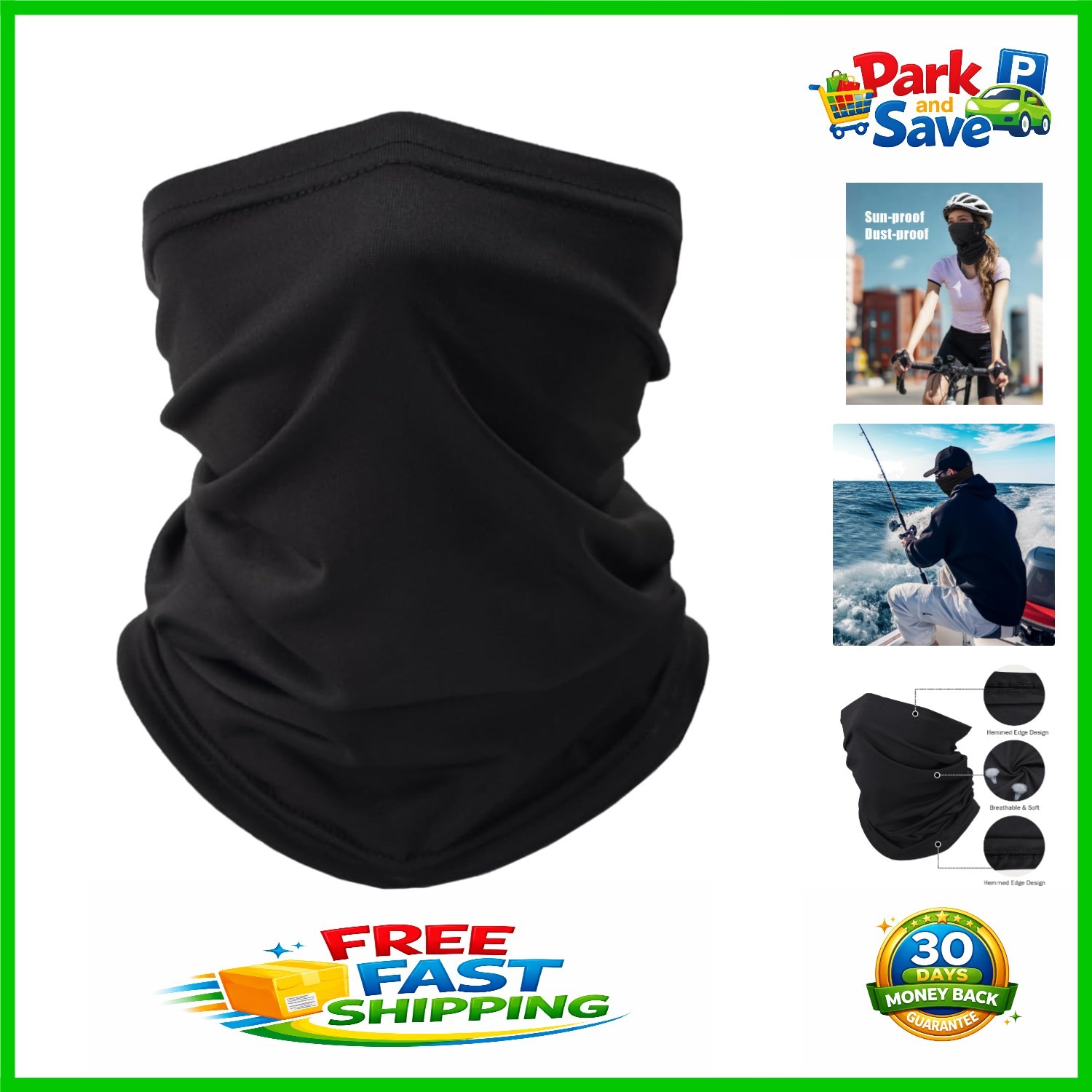 Cooling Neck Shield Scarf - Lightweight Black Balaclava for Outdoor Activities