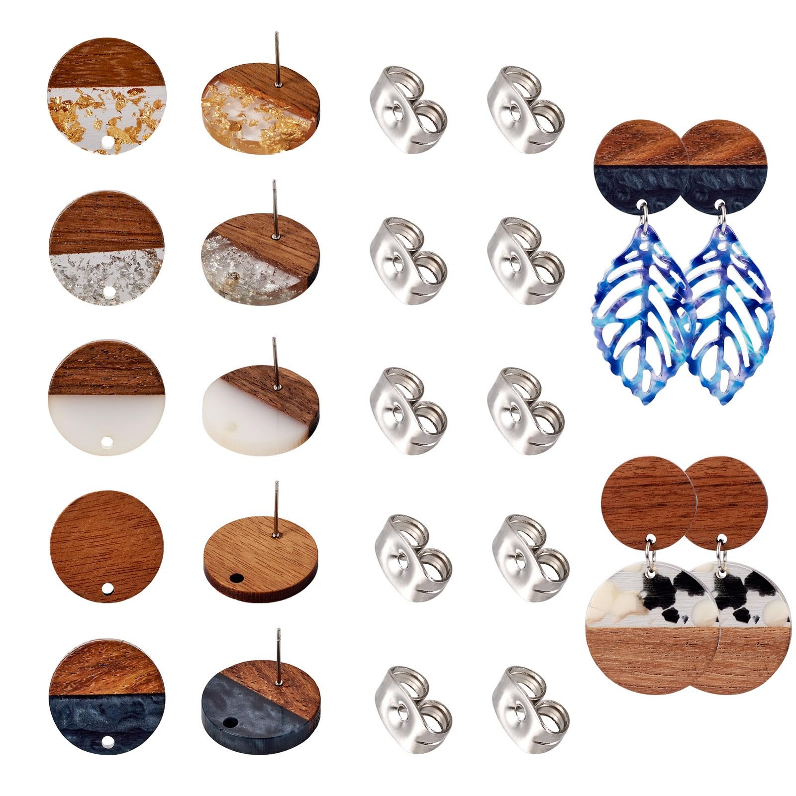 30Pcs Resin Wood Earrings Posts 20Mm Flat round Wooden Earring Blanks Gold Fo