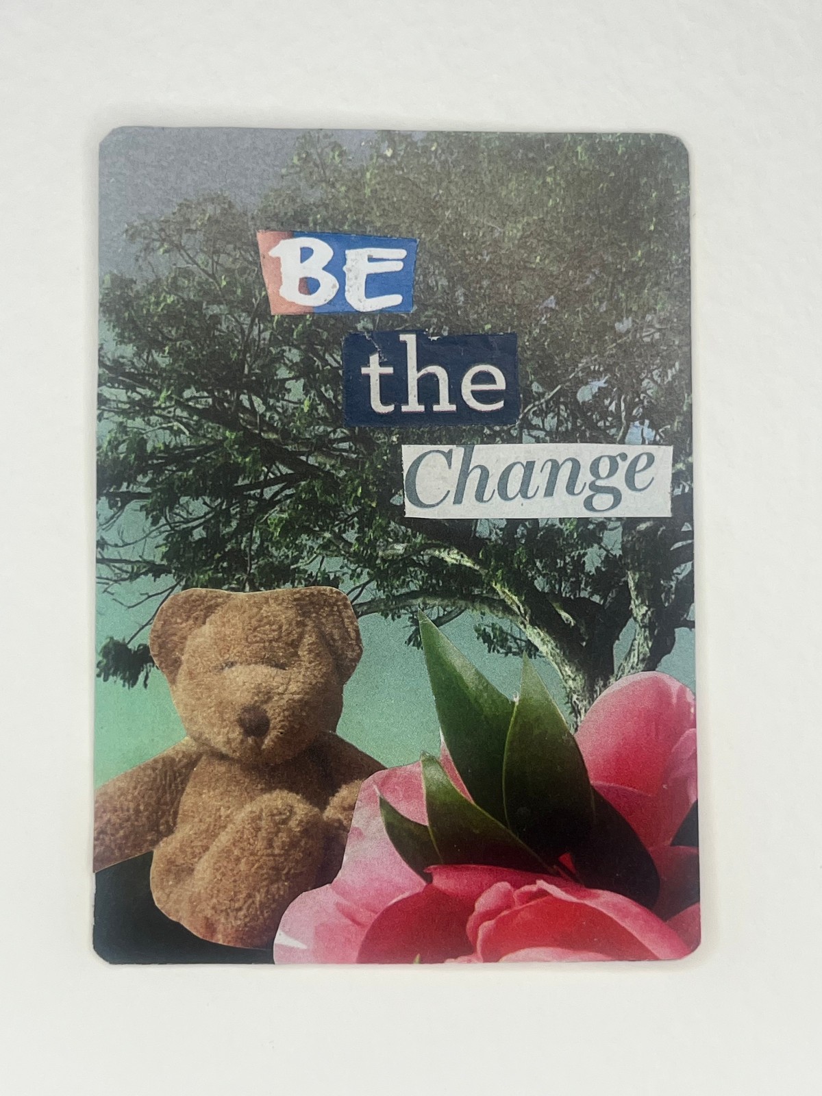 Be The Change Bear Flower Collage 2.5x3.5in Mini Art ACEO/ ATC Card