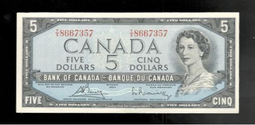 Canada, 1954 $5 Dollars, Bouey/Rasminsky, CHOICE CRISP EF+/aUNC!