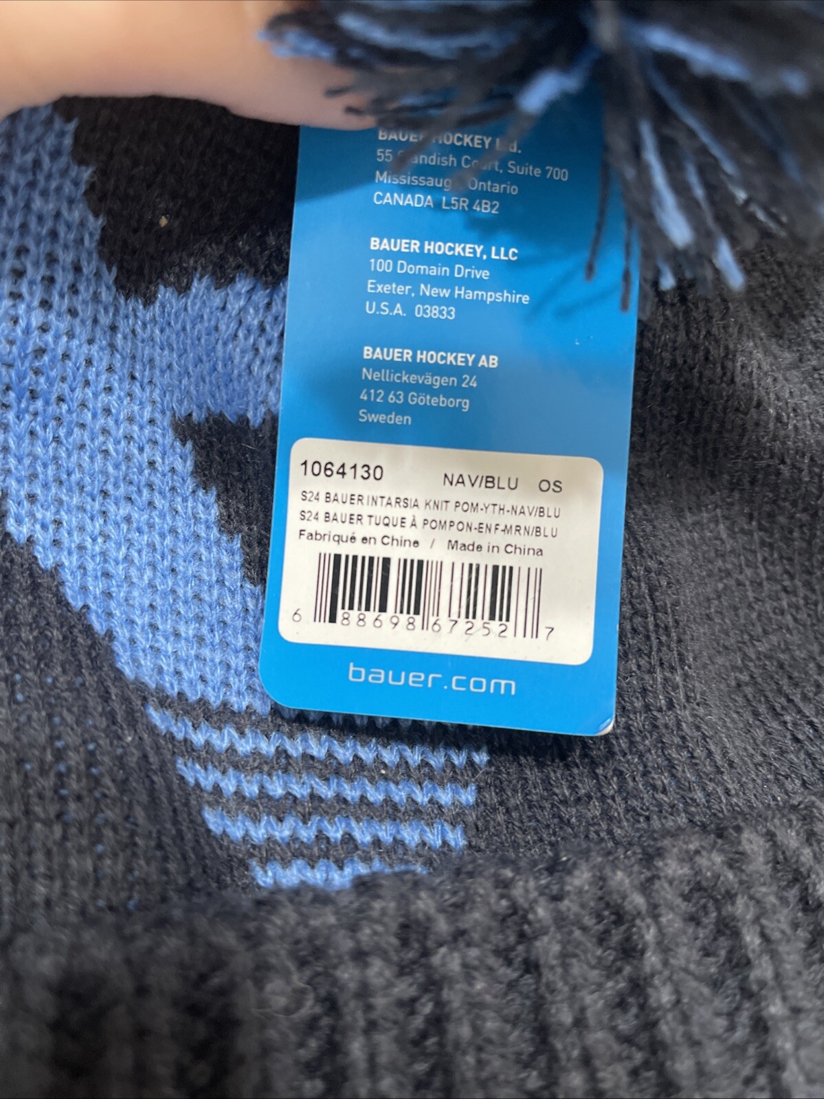 Bauer Intarsia Knit Youth Beanie with POM Navy/Blue OS