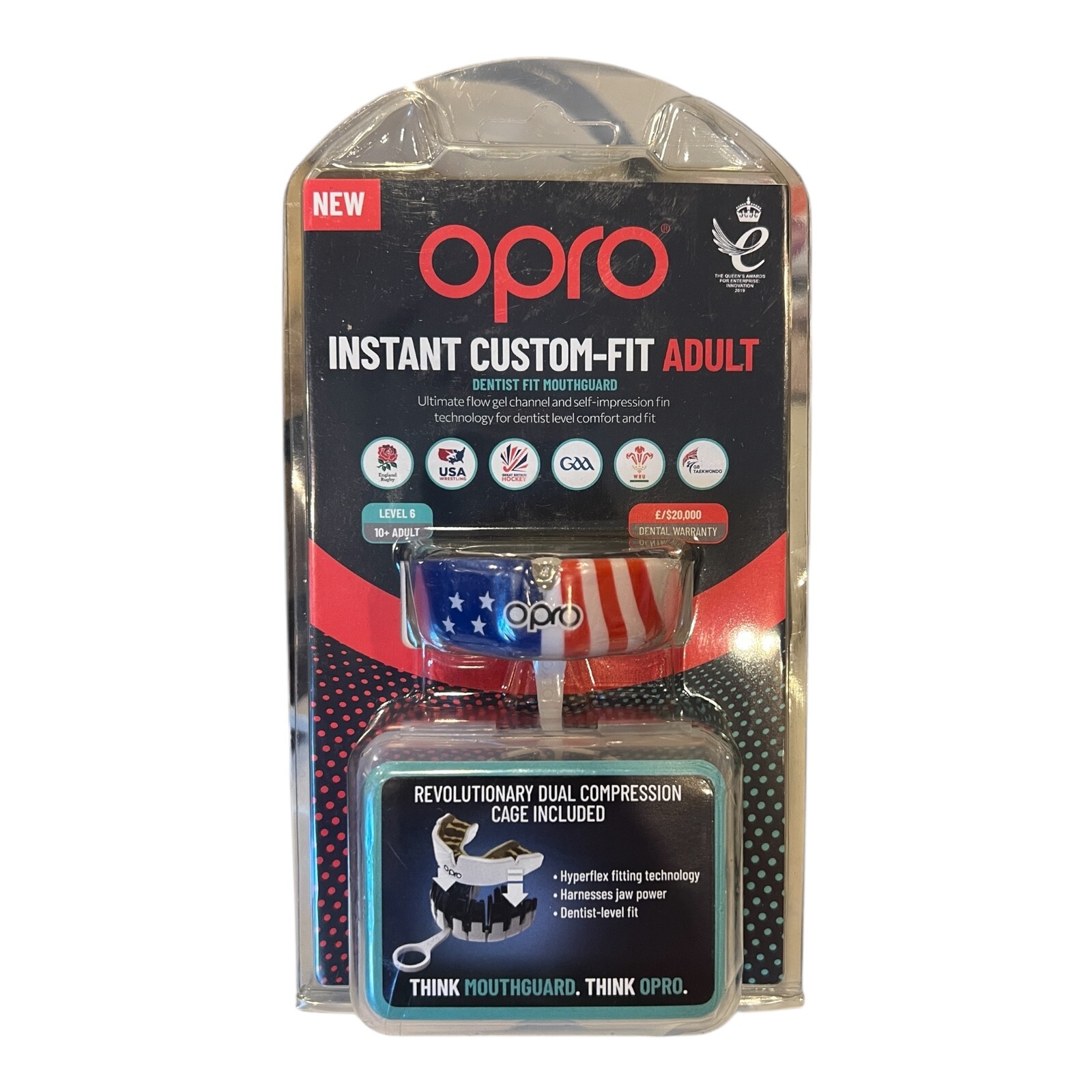 Opro Instant Custom Fit Adult Mouth Guard USA Pattern