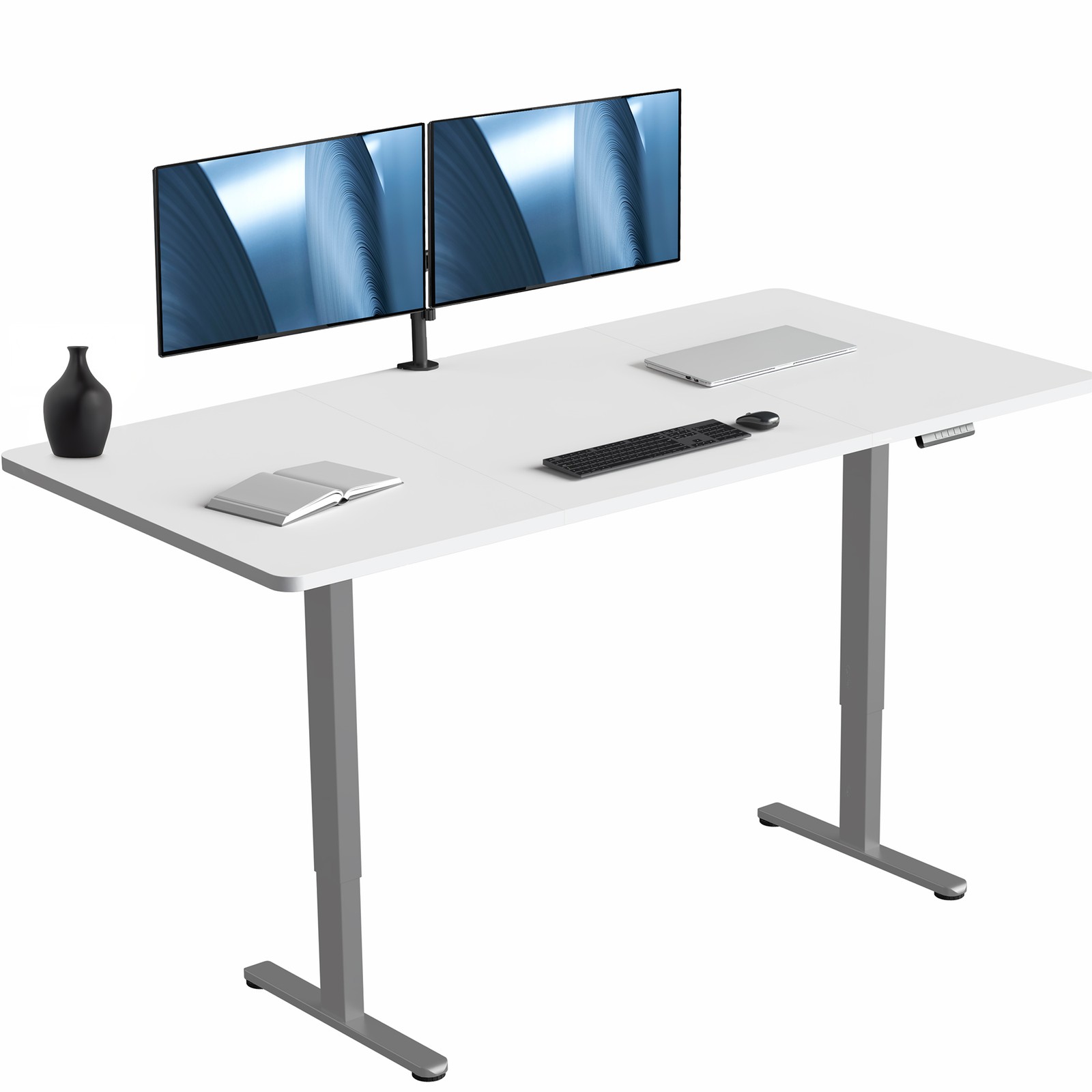VIVO Electric Dual Motor 71” x 36” Standing Desk, White Top, Gray Frame
