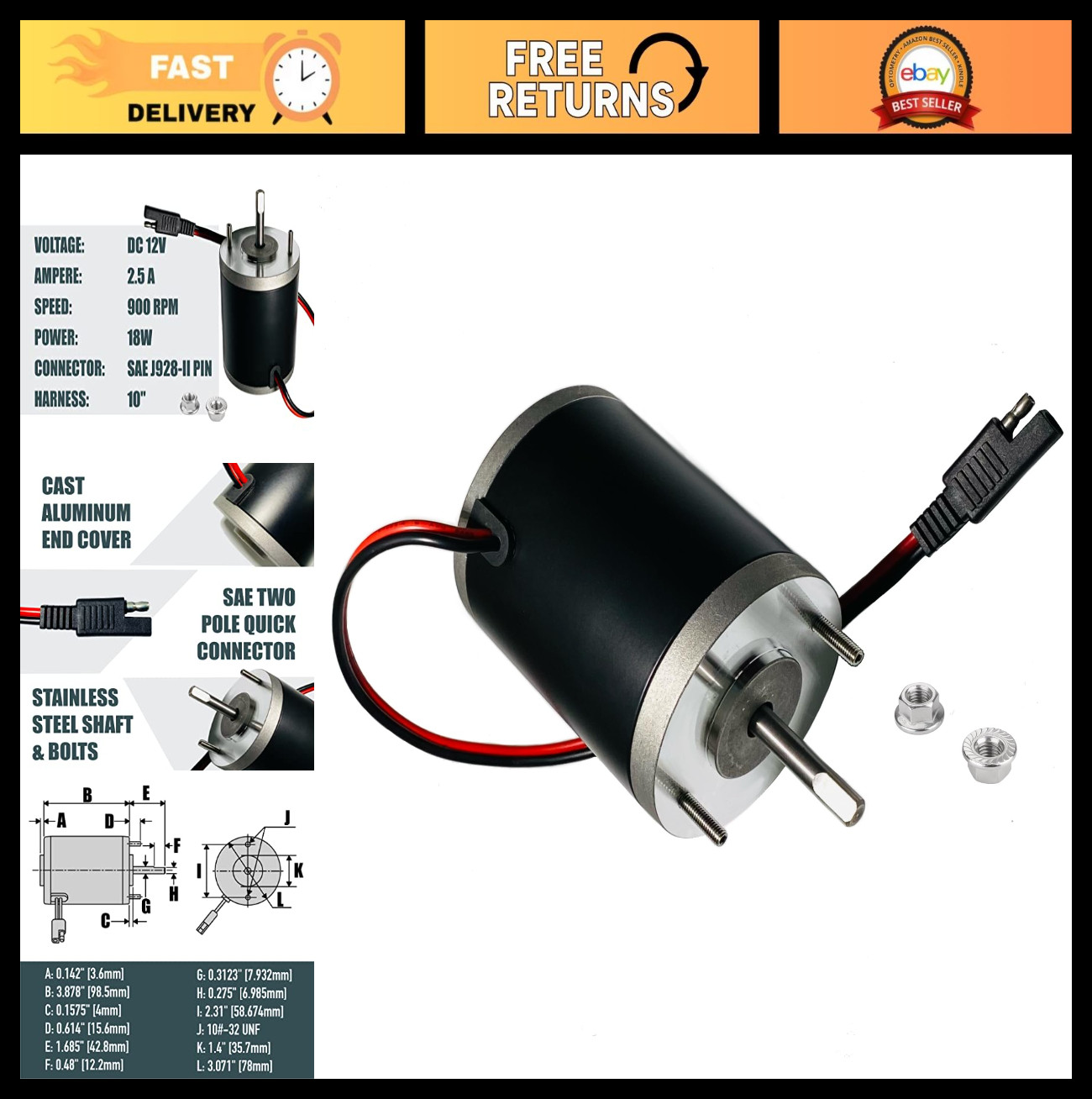Salt Spreader Motor Replacement for ATVS15A UTVS16 - Fits SaltDogg 3000966