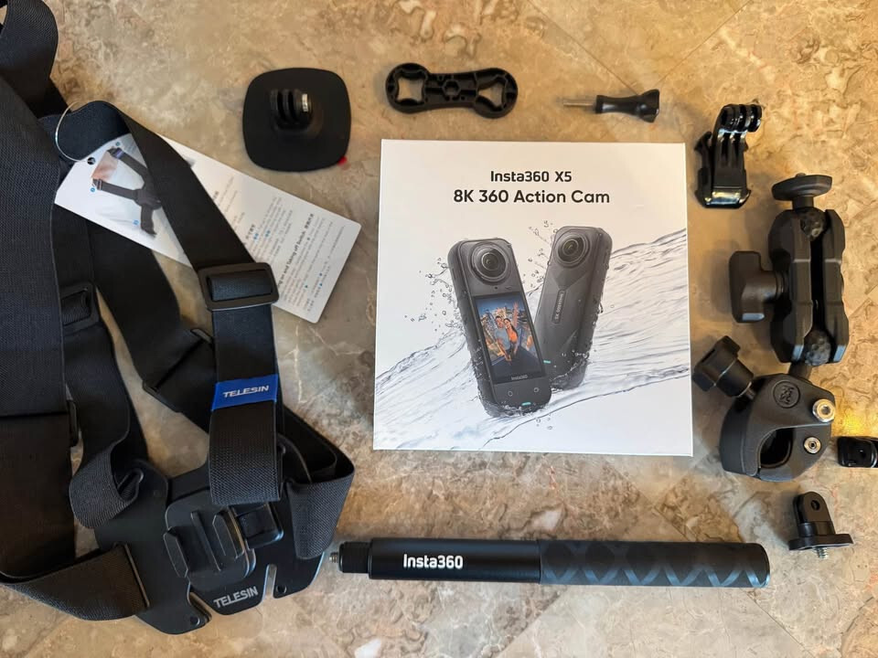 Insta360 X5 360 8K Action Camera + Motorcycle Mount + Invisible Stick + Chest