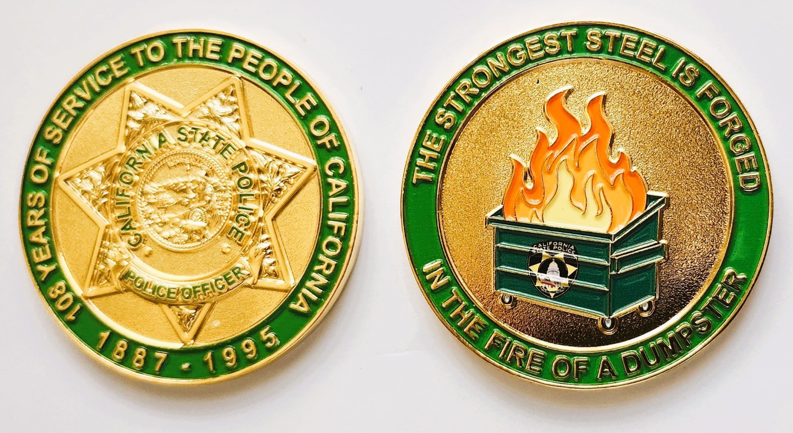 New - California State Police Dumpster Fire Challenge Coin