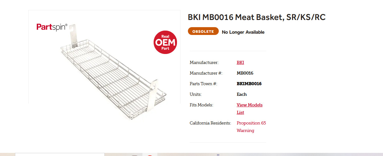 BKI MB0016 Meat Basket, SR/KS/RC
