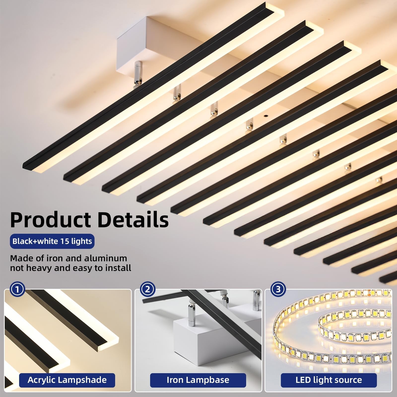 JAYMP 15 Lights Adjustable Linear Modern Ceiling Light 43.3 inch Dimmable LED...