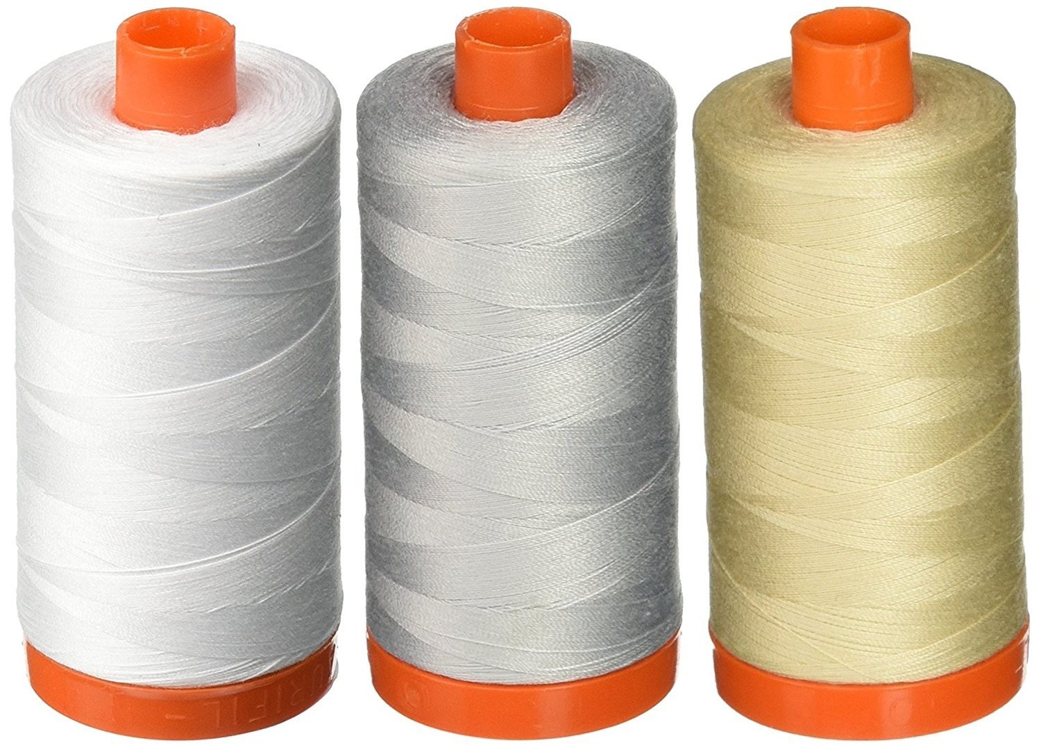 3-PACK - Aurifil 50WT - White + Dove + 1300 meters, White, Dove, Light Beige